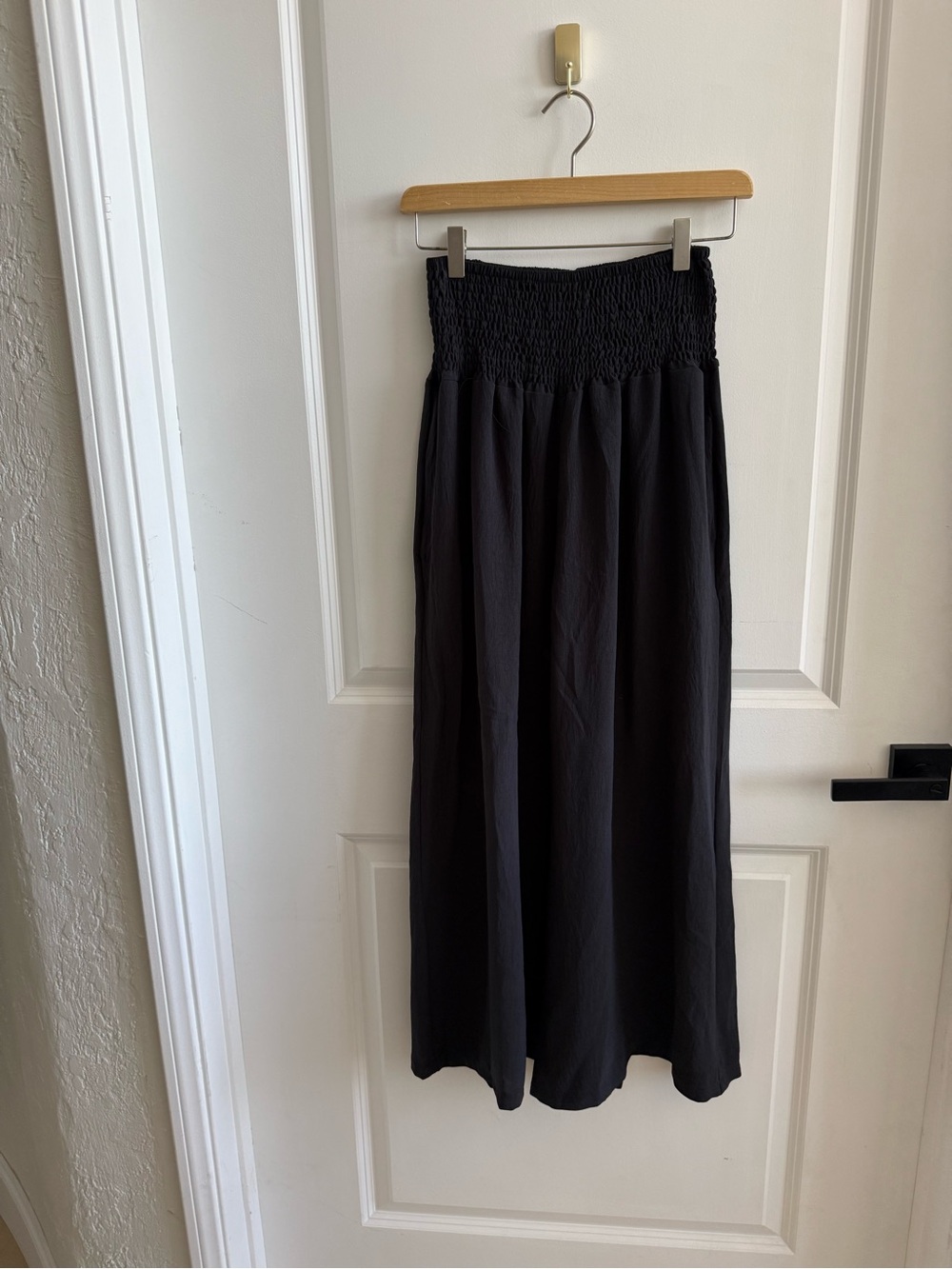 Anthropologie Black Smocked-Waist Maxi Skirt